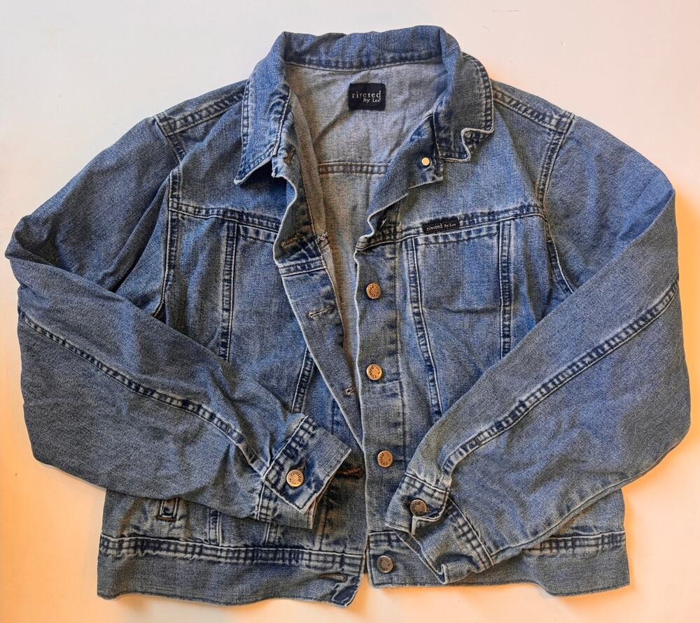 90s Vtg Riveted by Lee Medium Wash Denim Jean Jacket Men's L